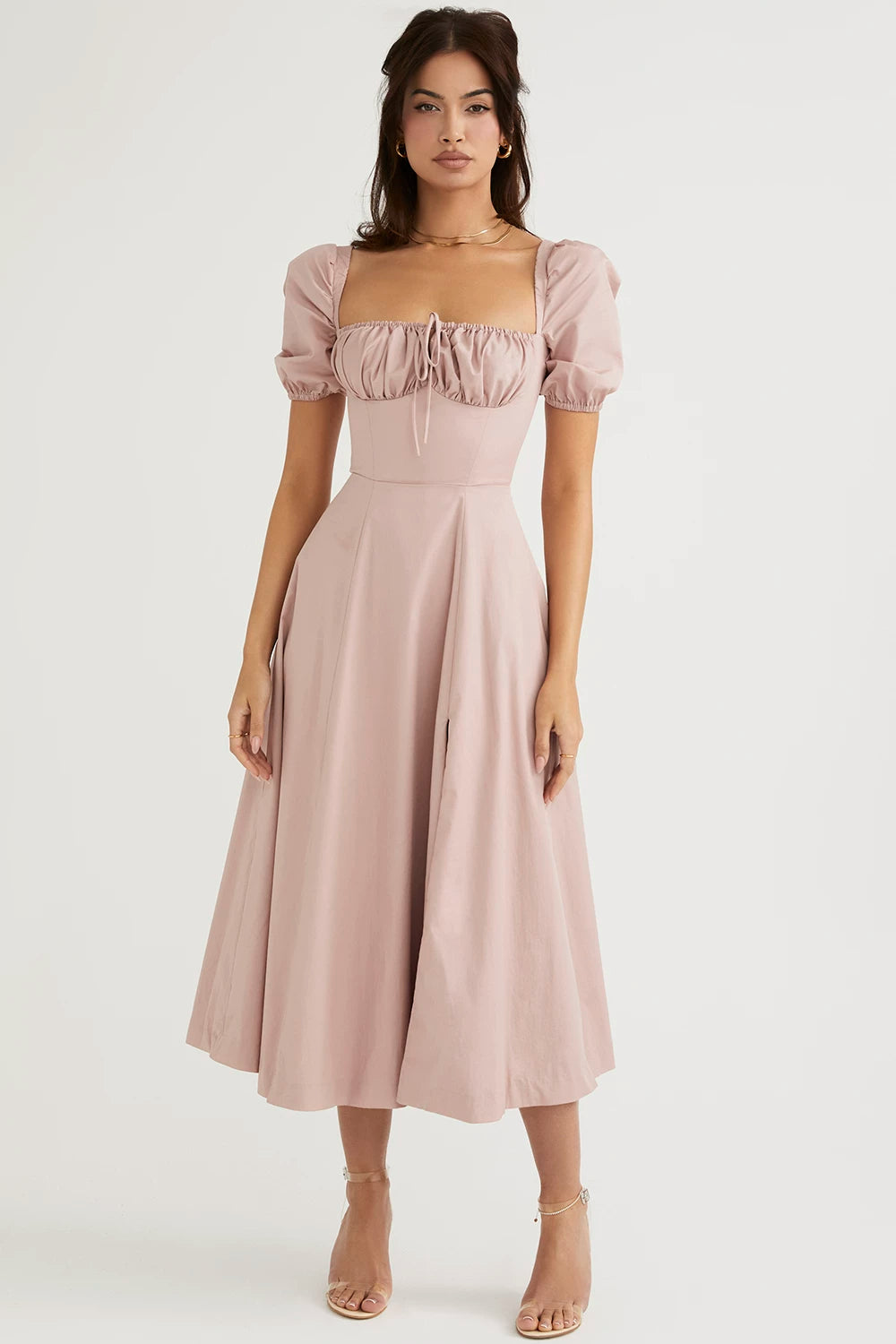 Lorbrv | French Pastoral Square Neck Puff Sleeve Tea Dress