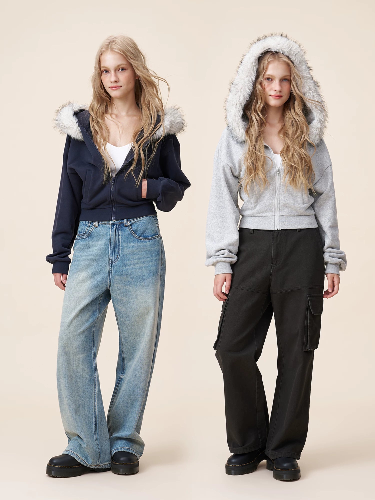 Lorbrv | American Retro Detachable Hood Fur Collar Short Jacket