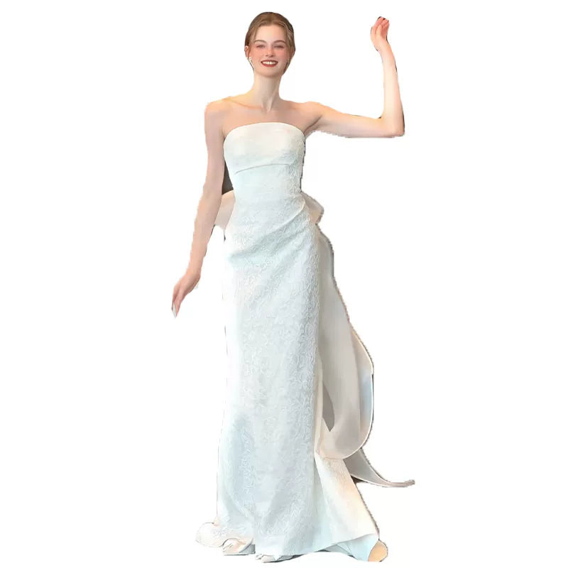 Lorbrv | French Tube Top White Lace Wedding Dress with Forest Style Elegance