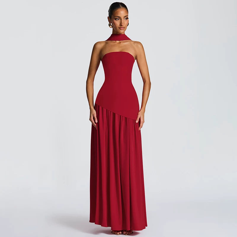 Lorbrv | European-American One-Shoulder Tube Top High-Slit MIDI Dress for Women