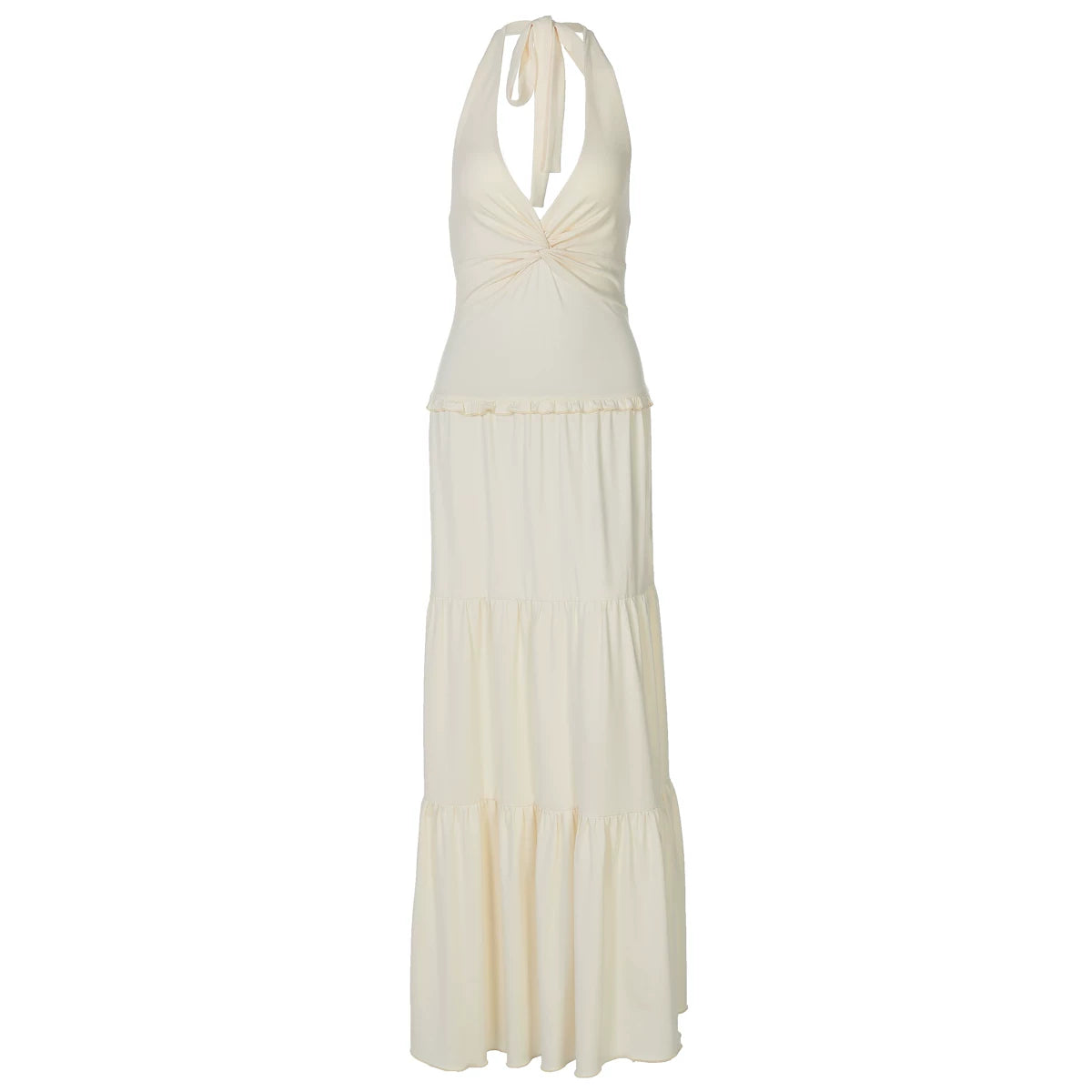 Lorbrv | Resort Style Twist Neck Backless Sleeveless Long Dress