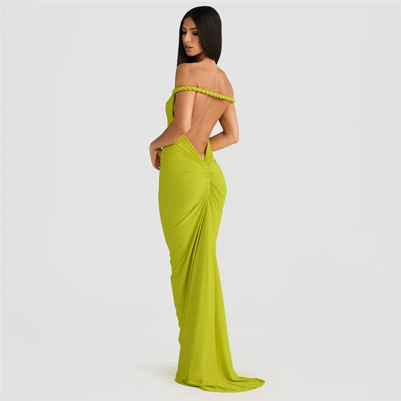 Lorbrv | Black Halter Neck Backless Pleated Maxi Dress for Party and Evening