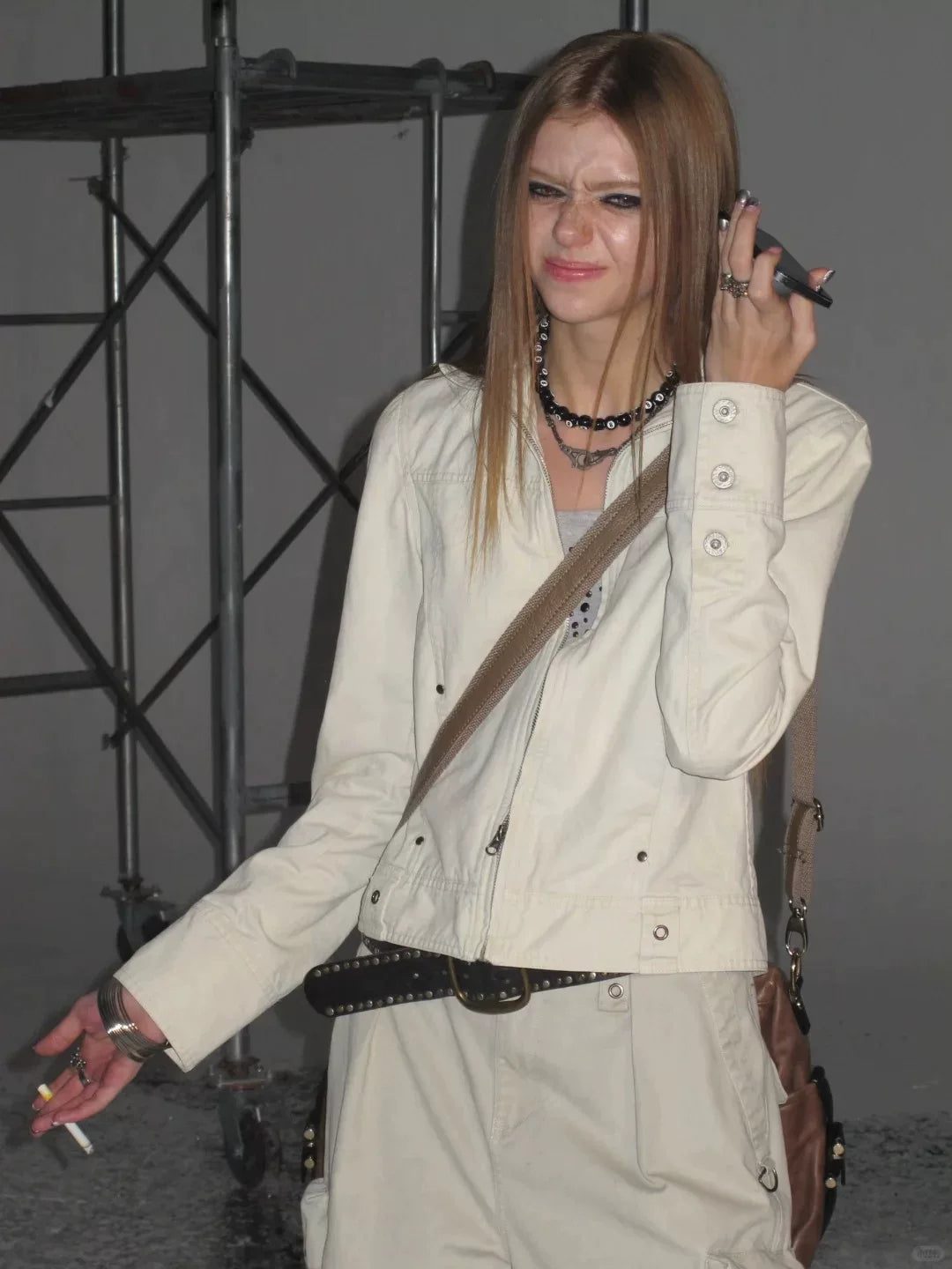 Lorbrv | White Metallic Slim-Fit Zippered Punk Short Jacket