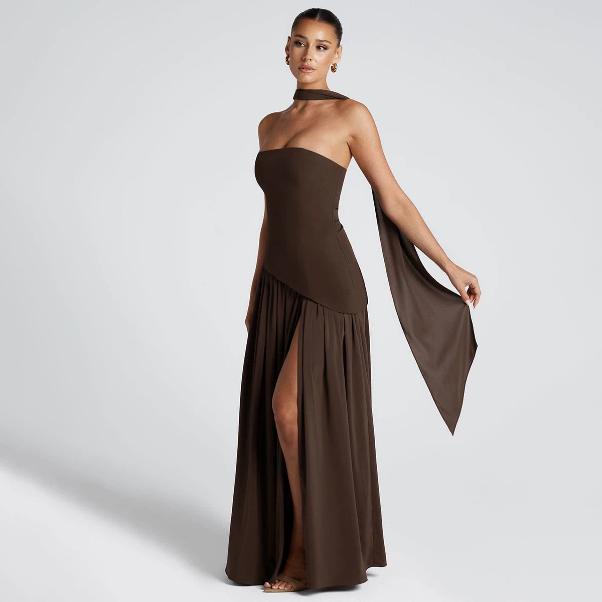 Lorbrv | European-American One-Shoulder Tube Top High-Slit MIDI Dress for Women