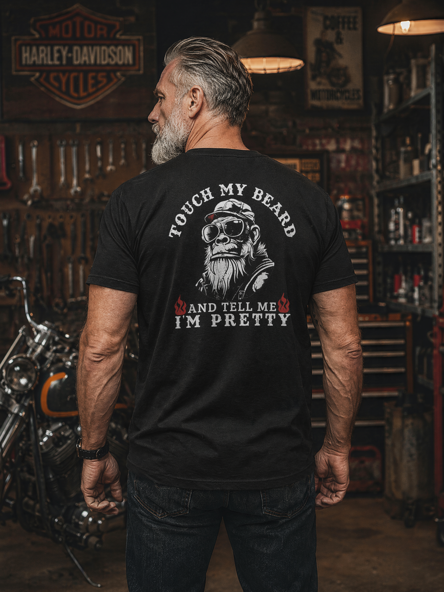 Touch My Beard Funny Biker Shirt for Men – Vintage Gorilla Graphic Tee