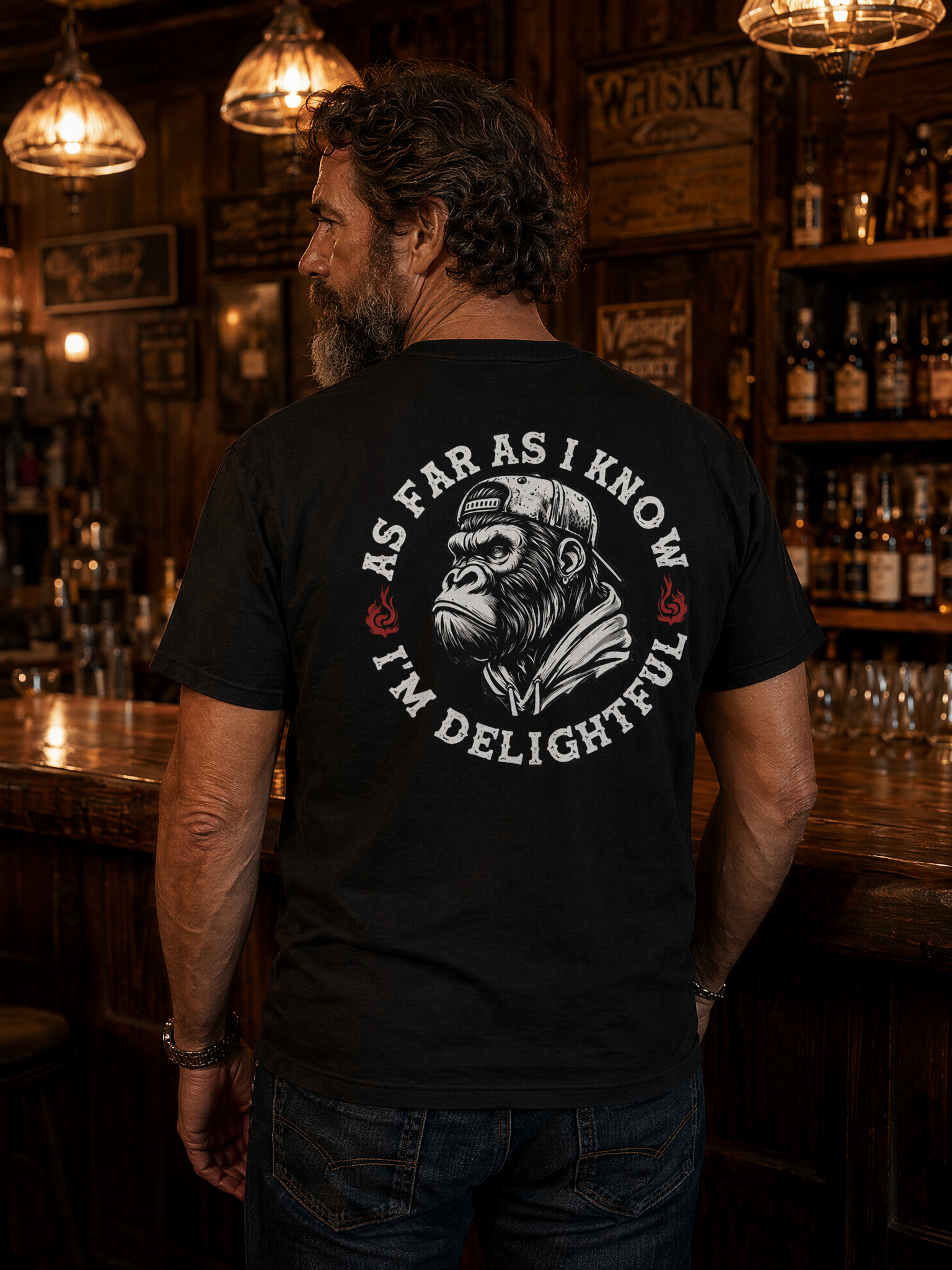 "As Far As I Know I'm Delightful" Gorilla Graphic Tee - Vintage Streetwear Black T-Shirt