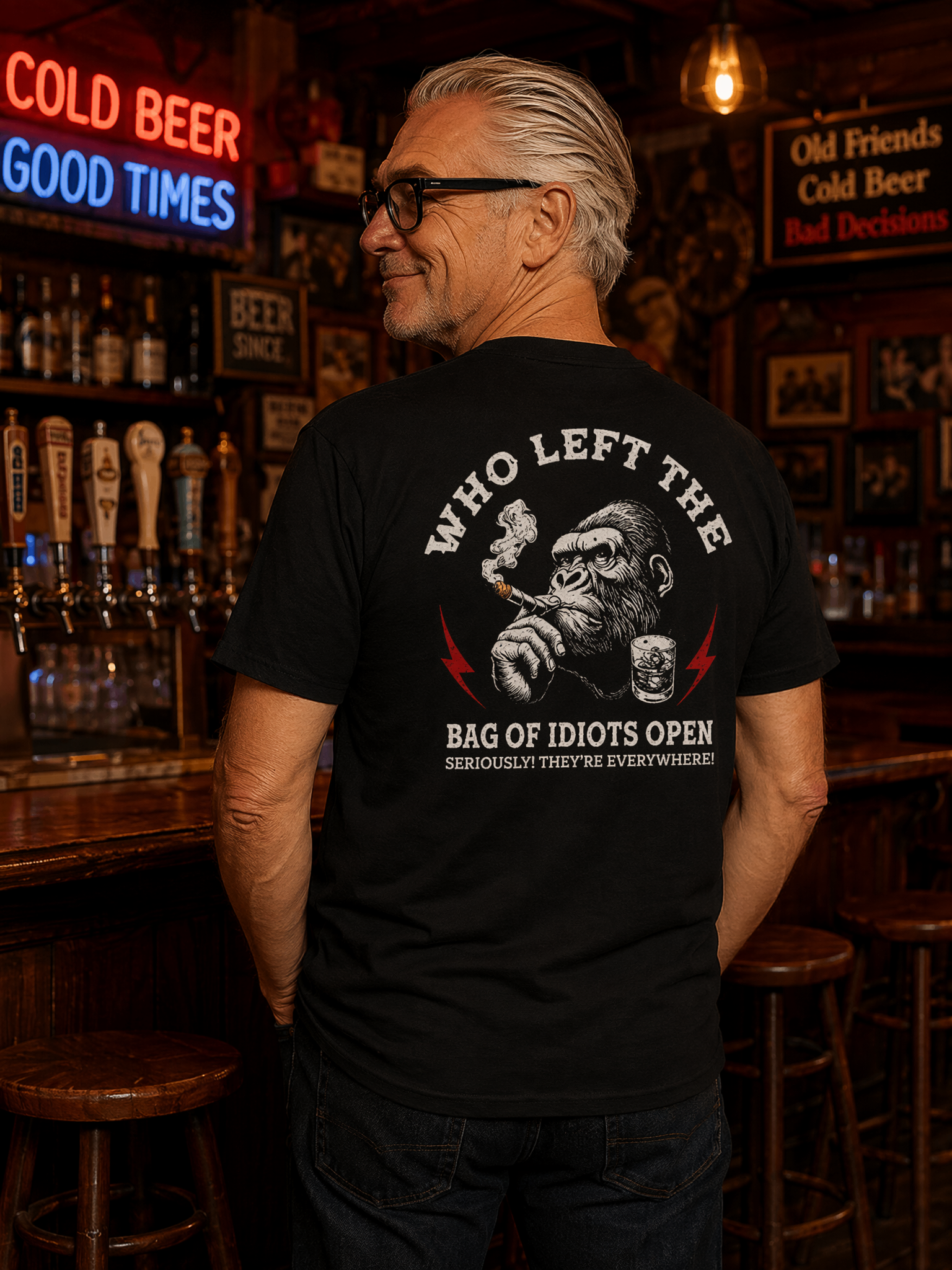 Who Left The Idiots Open Funny Gorilla Graphic T-Shirt for Men | Dark Humor Sarcastic Tee