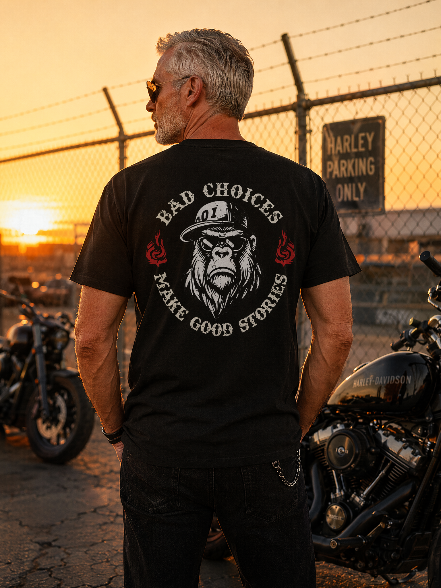 "Bad Choices Make Good Stories" Gorilla Sunglasses Tee - Cool Streetwear Black T-Shirt