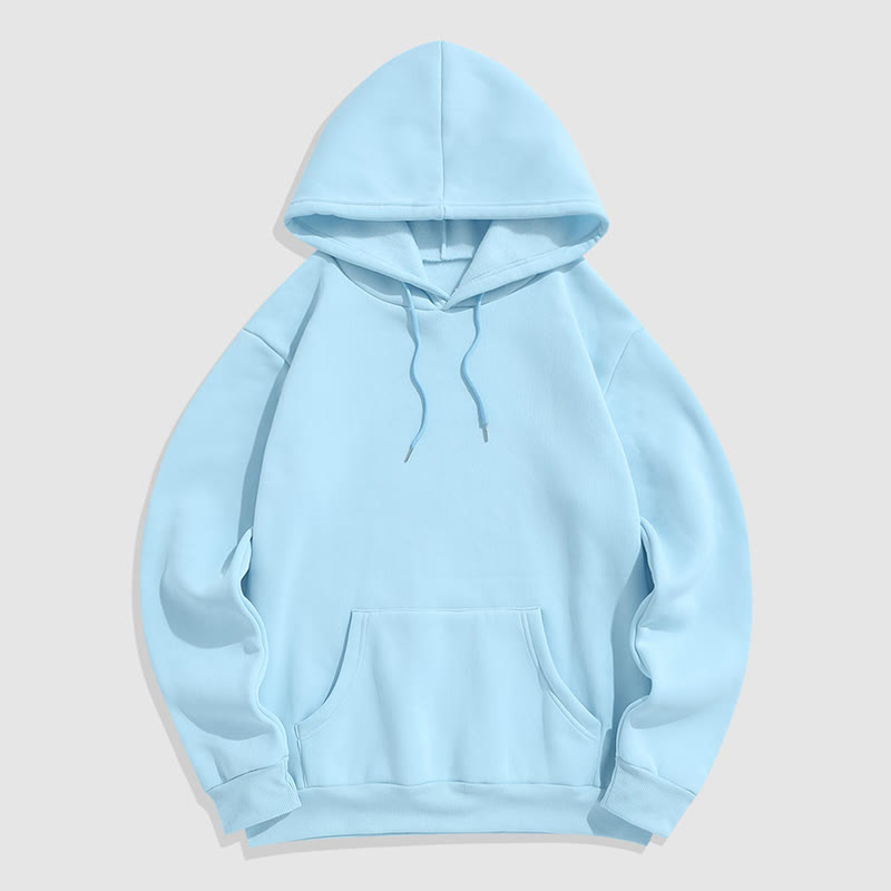 100% Cotton Solid Color Hooded Drawstring Casual Fleece Hoodie - Light Blue - 2XL - image 2