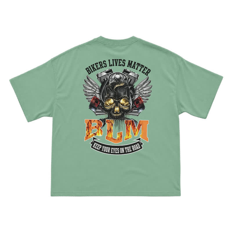 BLM Flame Engine Skull Oversized Motorcycle Streetwear T-Shirt - Light Green - US16-18(2XL) - image 4