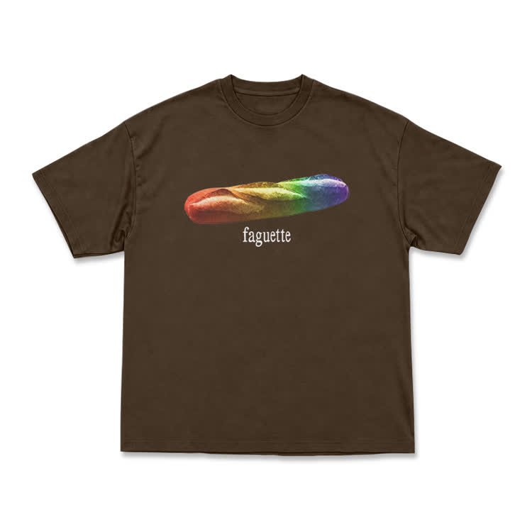 Playful Rainbow Baguette Graphic T-Shirt - Coffee - US16-18(2XL) - image 10