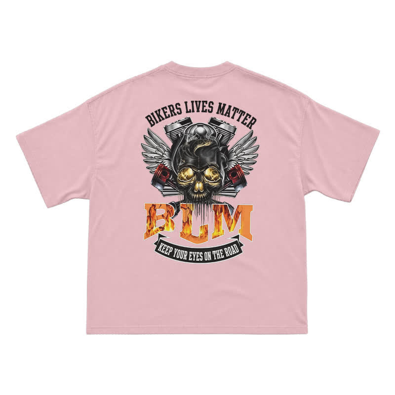 BLM Flame Engine Skull Oversized Motorcycle Streetwear T-Shirt - Pink - US16-18(2XL) - image 9