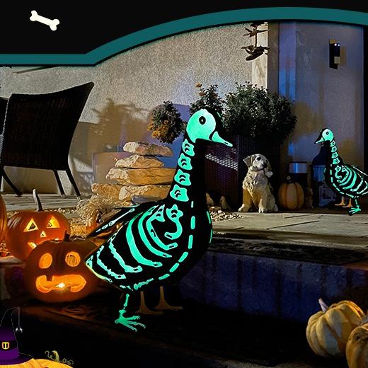 Halloween Porch Goose Outfits Glow In The Dark Skeleton Pumpkin Costume Clothes Accessories For 23'' Plastic/ Cement Goose Statue, Halloween Outdoor Patio Yard Lawn Decoration