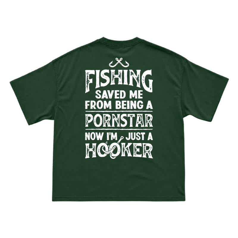 Vintage Fishing Saved Me Back Graphic Casual T-Shirt - Green - US16-18(2XL) - image 3