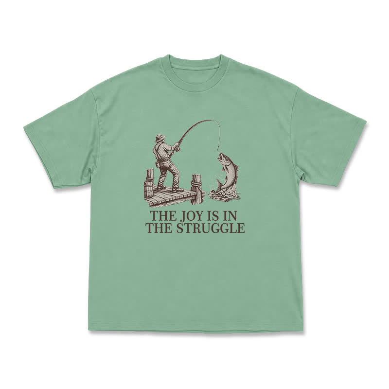 Fishing Long Sleeve T-Shirt, The Joy Is In The Struggle Angler Graphic Tee, Vintage Fisherman Gift, Outdoors Enthusiast Apparel, Retro - Light Green - US16-18(2XL) - image 6