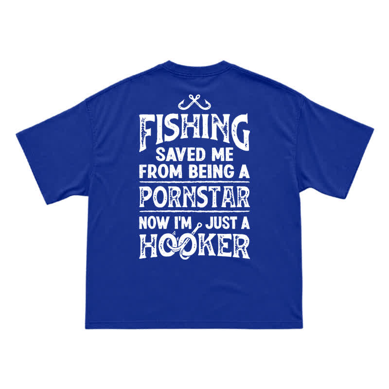 Vintage Fishing Saved Me Back Graphic Casual T-Shirt - Blue - US16-18(2XL) - image 15