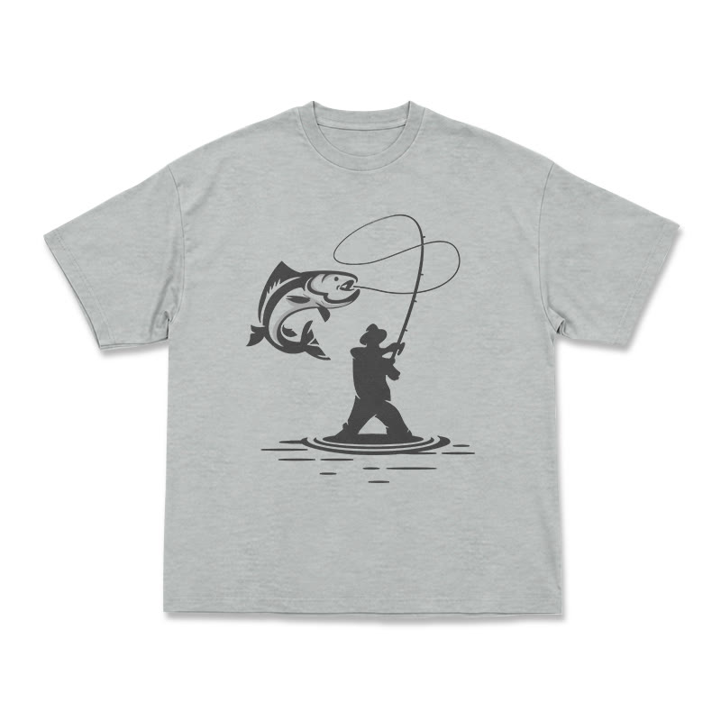 Minimal Fisherman Cast Graphic Oversized Short Sleeve T-Shirt - Grey - US16-18(2XL) - image 13