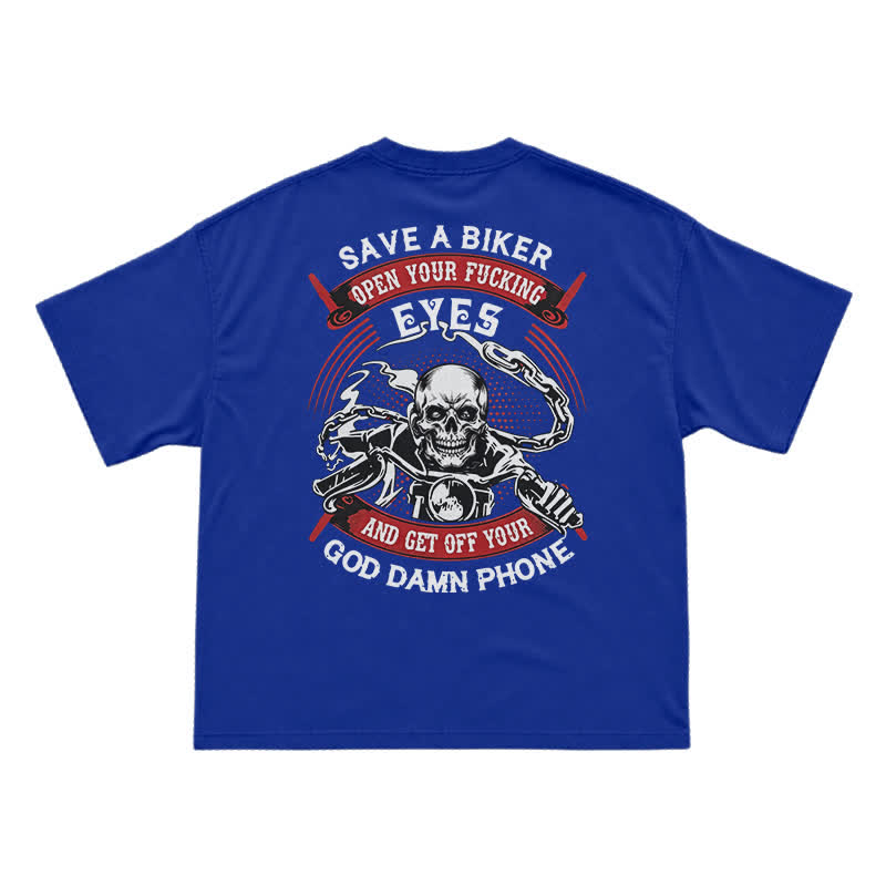 Rebel Skull Rider Back Graphic Oversized Streetwear T-Shirt - Blue - US16-18(2XL) - image 14