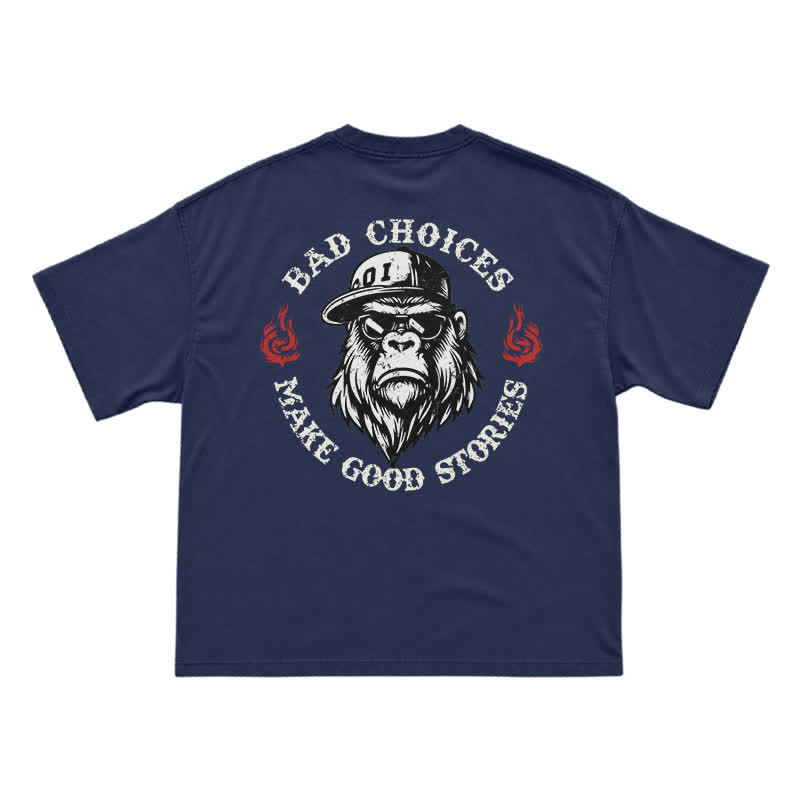 "Bad Choices Make Good Stories" Gorilla Sunglasses Tee - Cool Streetwear Black T-Shirt - Navy Blue - US16-18(2XL) - image 13