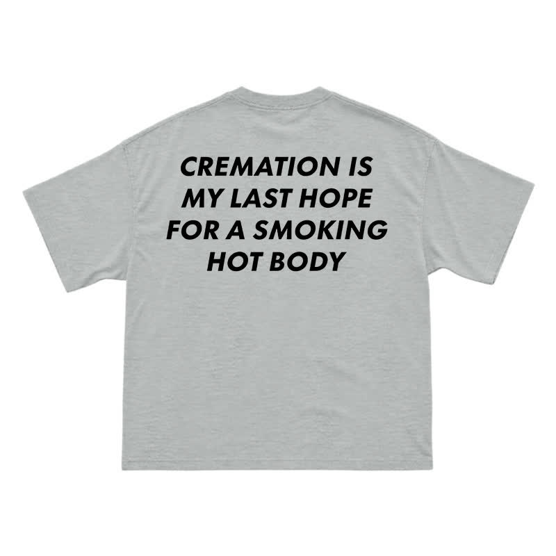 Edgy Cremation Back Graphic Loose Drop Shoulder Short Sleeve T-Shirt - Grey - US16-18(2XL) - image 11