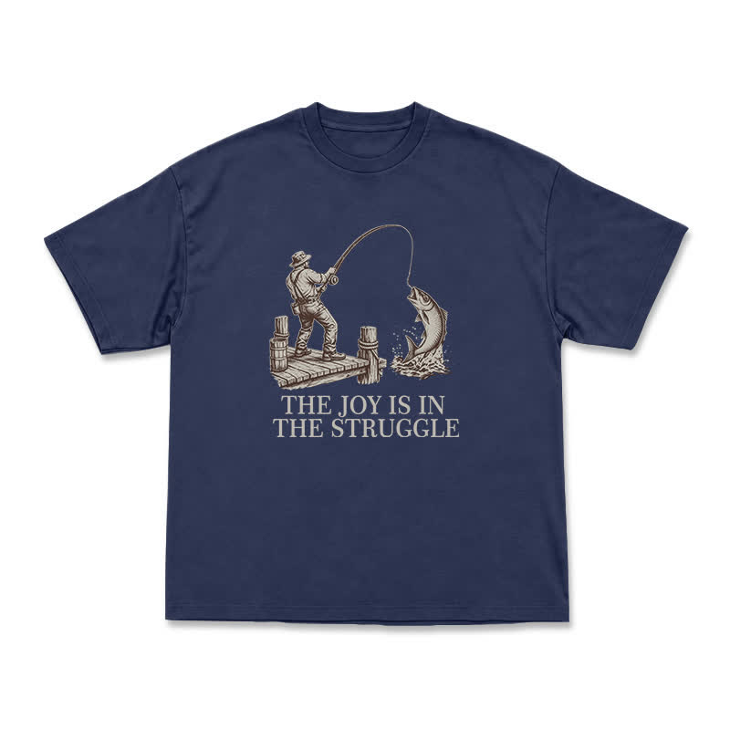 Fishing Long Sleeve T-Shirt, The Joy Is In The Struggle Angler Graphic Tee, Vintage Fisherman Gift, Outdoors Enthusiast Apparel, Retro - Navy Blue - US16-18(2XL) - image 13