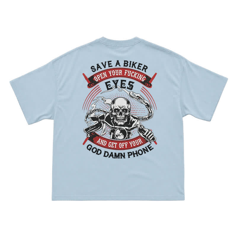 Rebel Skull Rider Back Graphic Oversized Streetwear T-Shirt - Light Blue - US16-18(2XL) - image 8