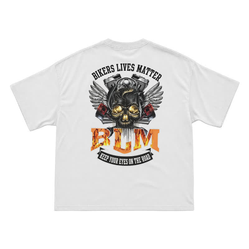 BLM Flame Engine Skull Oversized Motorcycle Streetwear T-Shirt - White - US16-18(2XL) - image 3