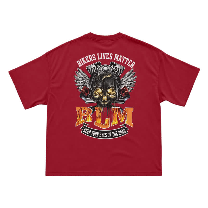 BLM Flame Engine Skull Oversized Motorcycle Streetwear T-Shirt - Red - US16-18(2XL) - image 11