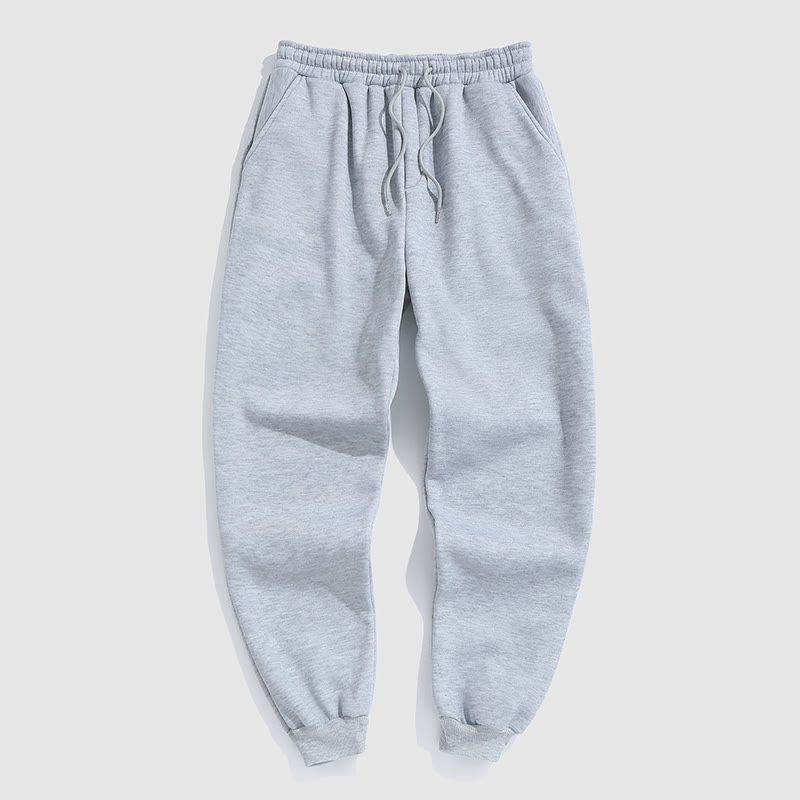 100% Cotton Solid Color Leggings Casual Fleece Sweatpants - Grey - 2XL - image 15