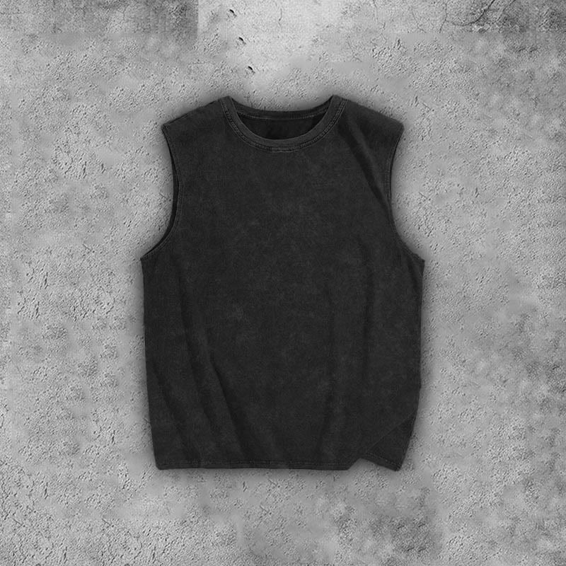 100% Cotton Solid Color Acid Washed Vest - Black - 3XL - image 2