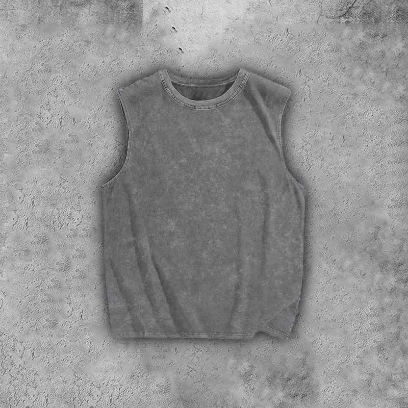 100% Cotton Solid Color Acid Washed Vest - Grey - 3XL - image 1