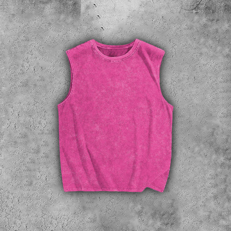 100% Cotton Solid Color Acid Washed Vest - Rose - 3XL - image 5
