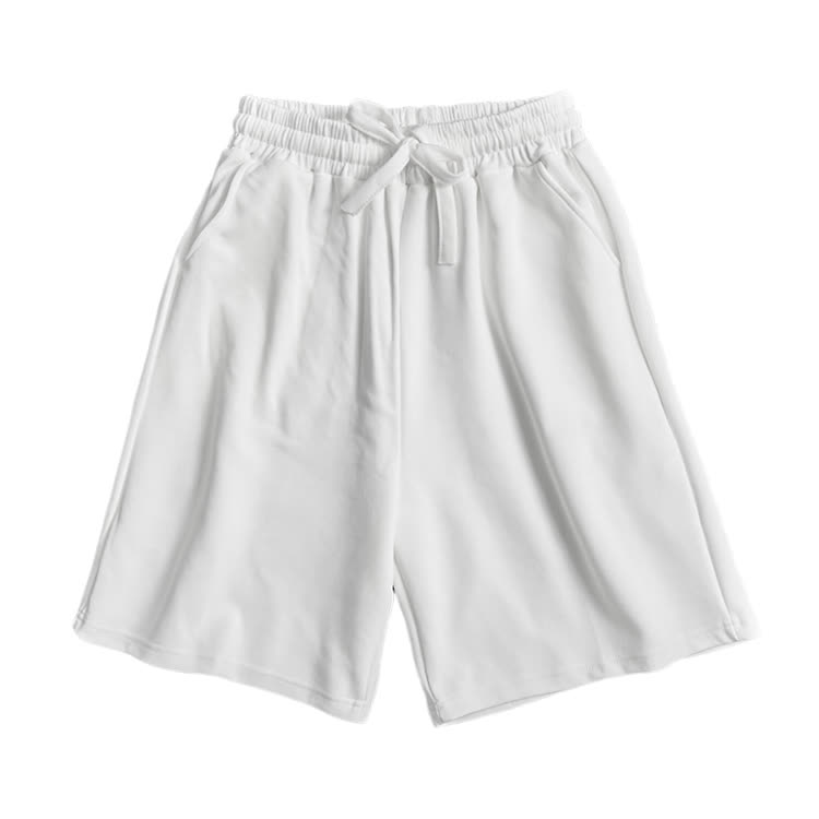 Cotton Solid Color Drawstring Pocket Shorts - White - 3XL - image 3