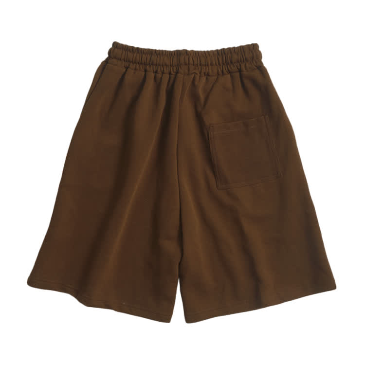 Cotton Solid Color Drawstring Pocket Shorts - Coffee - 3XL - image 7