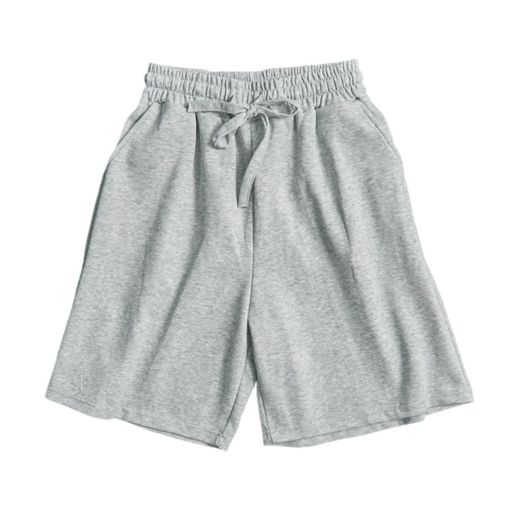 Cotton Solid Color Drawstring Pocket Shorts - Grey - 3XL - image 1