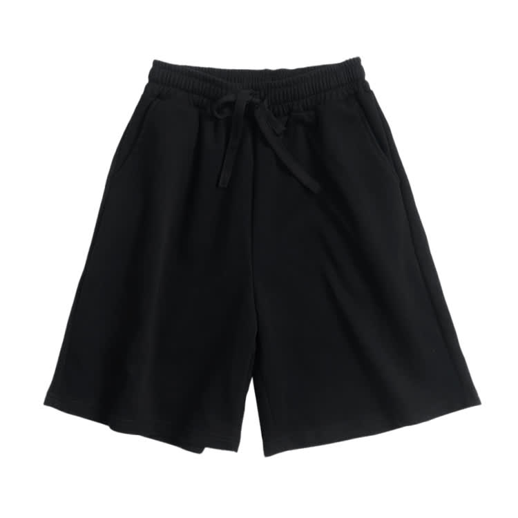 Cotton Solid Color Drawstring Pocket Shorts - Black - 3XL - image 5