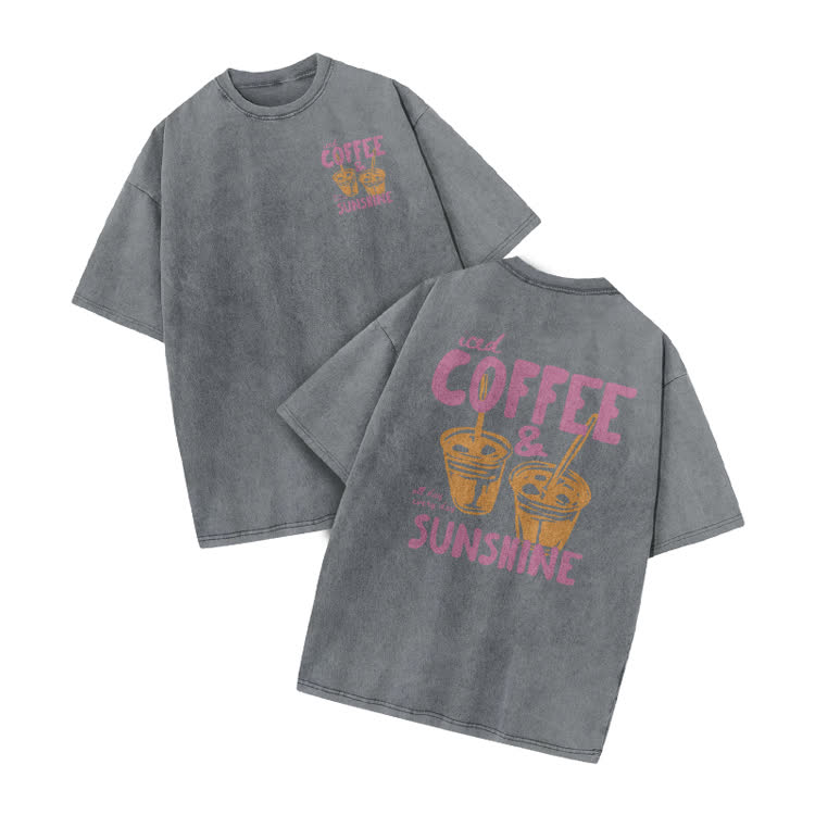 Vintage Coffee Sunshine Print Acid Washed T-Shirt - Grey - US20-22(3XL) - image 3