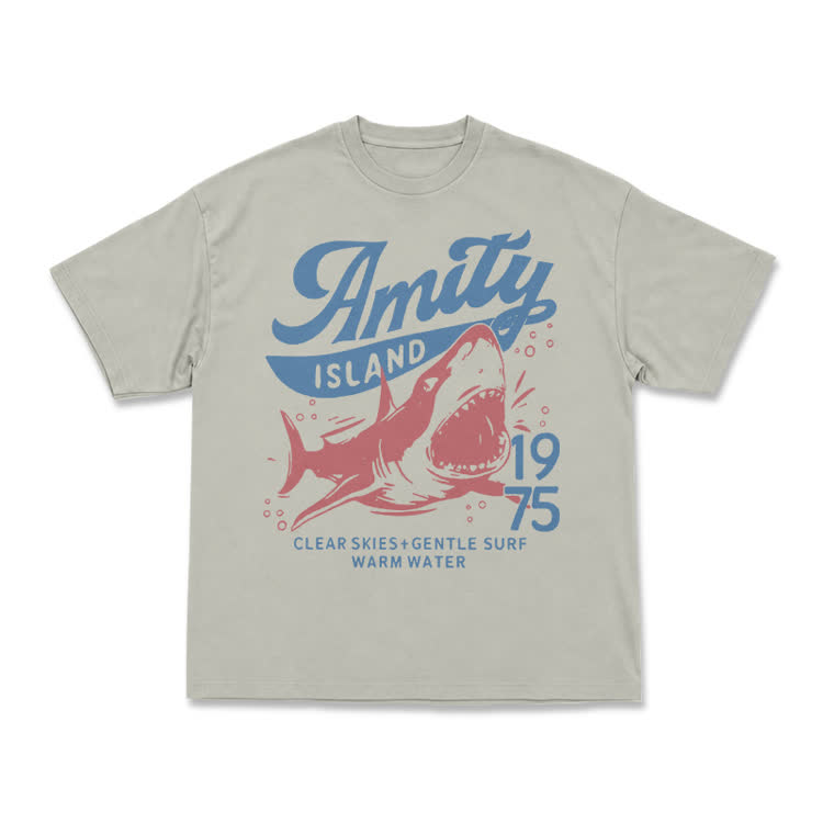 Vintage Amity Island 1975 Shark Graphic T-Shirt - Warm Grey - US16-18(2XL) - image 2