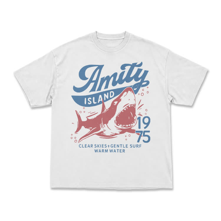 Vintage Amity Island 1975 Shark Graphic T-Shirt - White - US16-18(2XL) - image 1