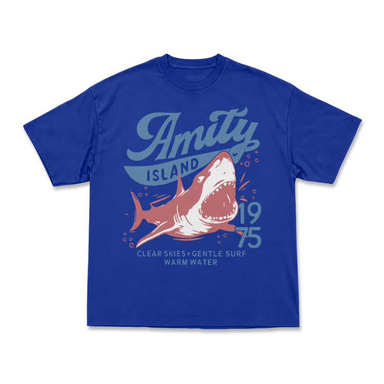 Vintage Amity Island 1975 Shark Graphic T-Shirt - Blue - US16-18(2XL) - image 14