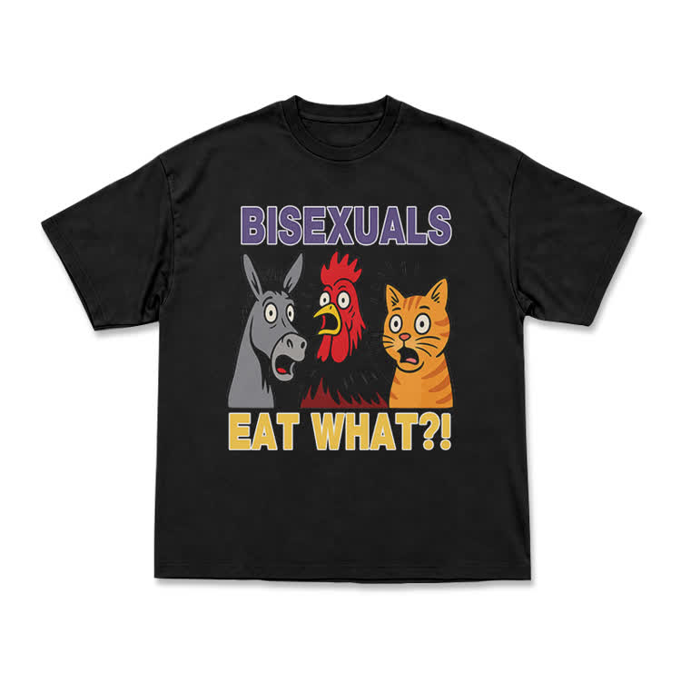 Bisexuals Eat What?! Cartoon Animal Graphic T-Shirt - Black - US16-18(2XL) - image 2