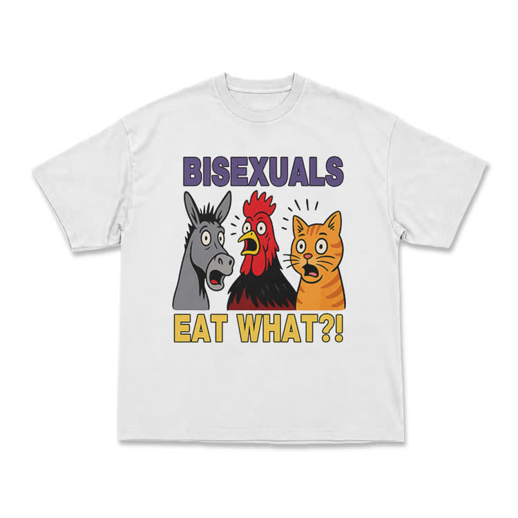 Bisexuals Eat What?! Cartoon Animal Graphic T-Shirt - White - US16-18(2XL) - image 1