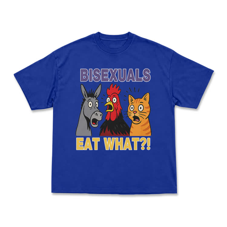 Bisexuals Eat What?! Cartoon Animal Graphic T-Shirt - Blue - US16-18(2XL) - image 4