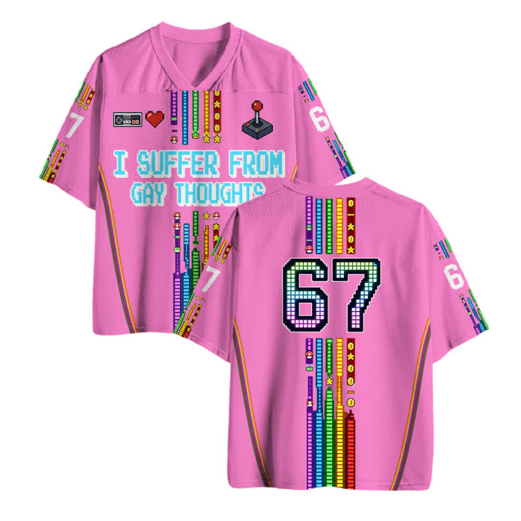 Y2K Gamecore 67 Print Lightweight Athletic Style print Mesh Jersey - Pink - 4XL - image 1