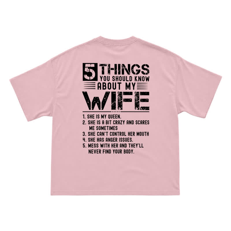 Humorous My Wife Warning Back Graphic Boxy Crew Neck Gift T Shirt - Pink - US16-18(2XL) - image 2
