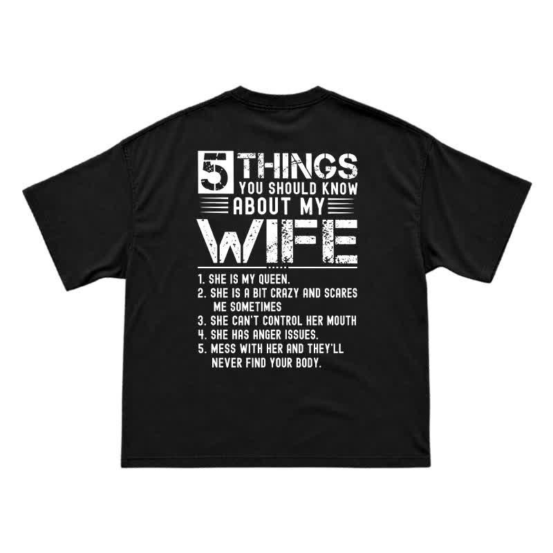 Humorous My Wife Warning Back Graphic Boxy Crew Neck Gift T Shirt - Black - US16-18(2XL) - image 1