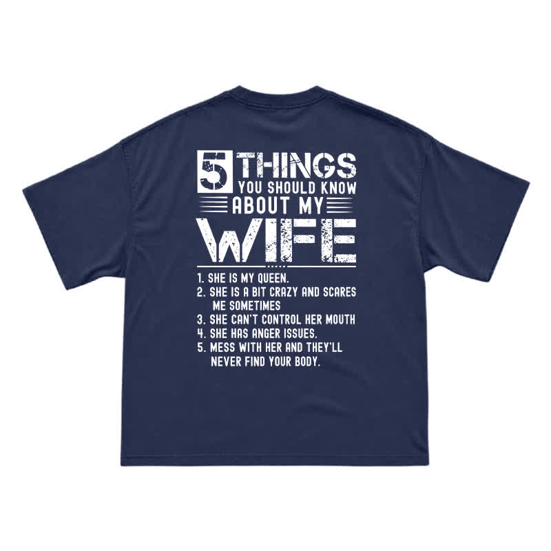 Humorous My Wife Warning Back Graphic Boxy Crew Neck Gift T Shirt - Navy Blue - US16-18(2XL) - image 12