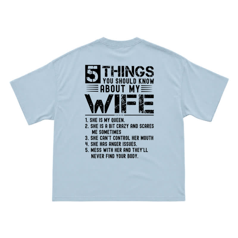 Humorous My Wife Warning Back Graphic Boxy Crew Neck Gift T Shirt - Light Blue - US16-18(2XL) - image 4