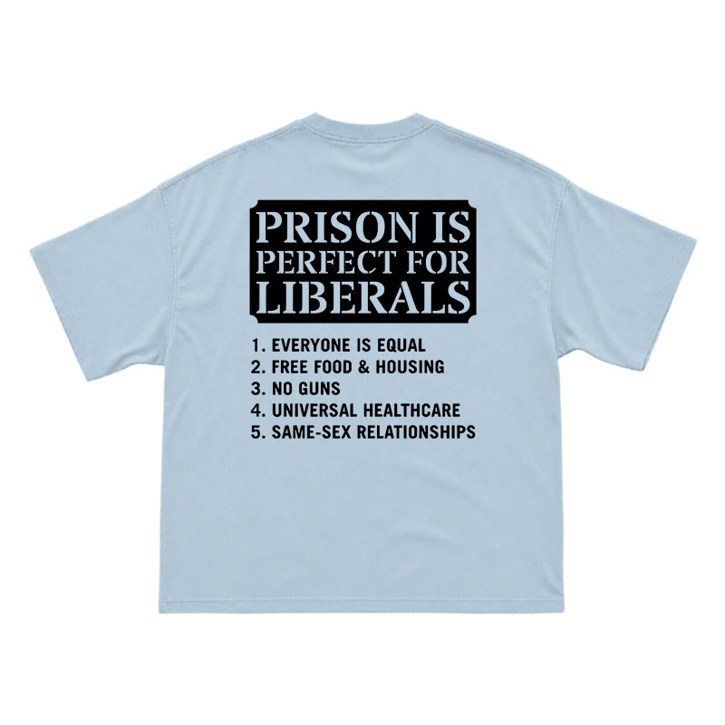 Streetwear Slogan Graphic Crewneck Tee with Bold Back Print - Light Blue - US16-18(2XL) - image 6