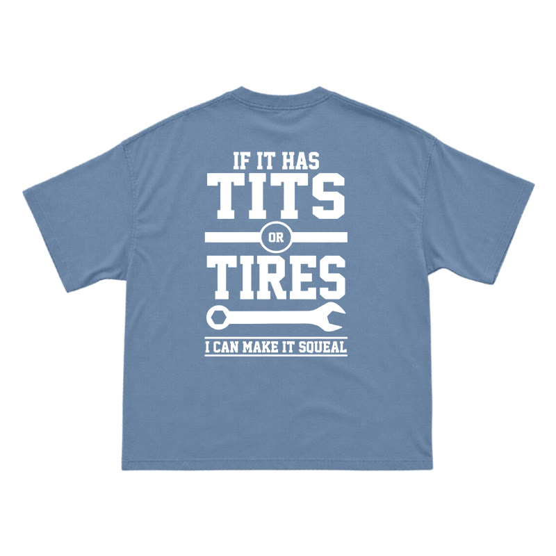 Workwear Inspired Mechanic Humor Oversized Back Graphic T-Shirt - Dusty Blue - US16-18(2XL) - image 3